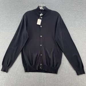 Angelo Nardelli Sweater Mens Small Navy Lightweight Wool Silk Mock Neck Italy